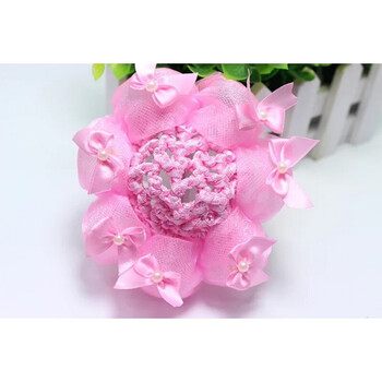 女童盘头发 儿童发网网兜头花饰品 粉色带花