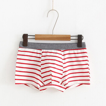 男士纯棉内裤平角 棉质条纹款中腰四角青年男内裤 艳红白条纹 xxxl