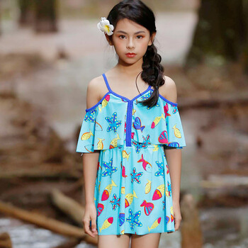 一好夫 儿童泳衣女孩中大童6-15岁学生连体裙式女童游泳衣走秀表演服