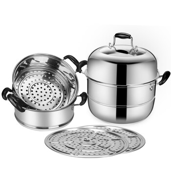 德勒 32cm蒸锅不锈钢四层复底加厚蒸笼 煤气炉电磁炉通用锅具 32CM