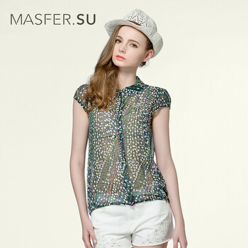 Masfer.SU 玛丝菲尔旗下品牌女装 夏季新款 小碎花上衣 绿色 L