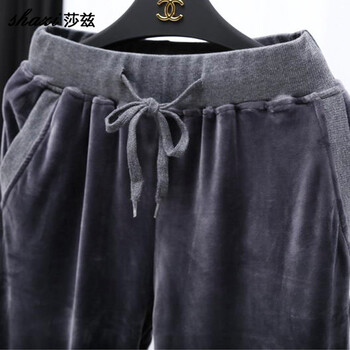莎茲2015冬装新款金丝绒加厚保暖哈伦运动裤女松紧腰显瘦休闲情侣卫裤 黑色  女款 L