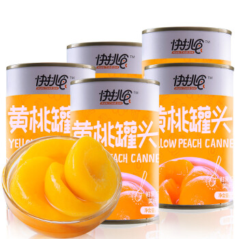 快挑食 新鮮糖水黃桃罐頭 水果對開罐頭5罐x425g 休閒食品【圖片 價格