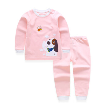 宝宝内衣套装0婴儿衣服1长袖睡衣男女童秋装3岁儿童秋衣秋裤 芭比粉