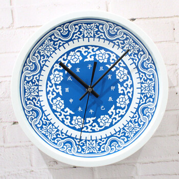 中国风新古典复古青花瓷挂钟时尚创意时钟表墙面石英钟客厅卧室 青花