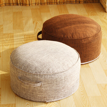 蒲团棉麻布艺加厚可拆洗坐垫 客厅换鞋凳 榻榻米茶几圆形小坐墩 浅