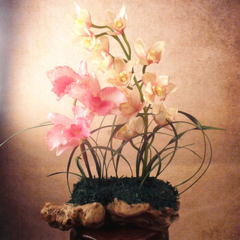 新中式兰花花艺套装仿真花假花客厅书房办公室茶几摆件艺术插花 粉红