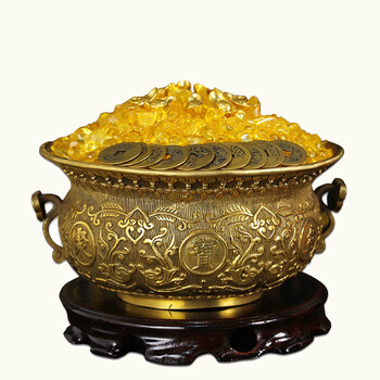 铜聚宝盆 聚宝盆摆件风水家居客厅聚财转运开业乔迁纯铜礼品 【底座款