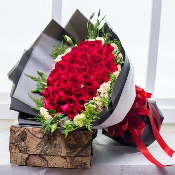 蔷薇恋鲜花同城配送 33朵红玫瑰花束 表白送女友生日礼物 33朵红玫瑰-桔梗 当日达-可预约送花时间