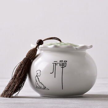 
                                        麦陶 汝窑茶叶罐 陶瓷 大号茶叶罐子 茶叶桶 普洱茶罐 密封 定窑茶叶罐莲花系列(净)                