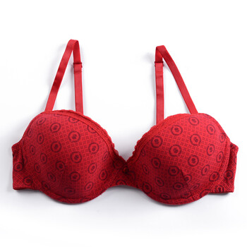 冬季女士文胸薄款模杯舒适定型内衣蕾丝玫瑰印花胸罩 红色 70