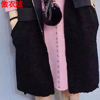傲衣炫 2015新款秋冬韩版修身显瘦中长款仿羊羔毛绒无袖连帽背心马甲女外套 L3029 黑色 S