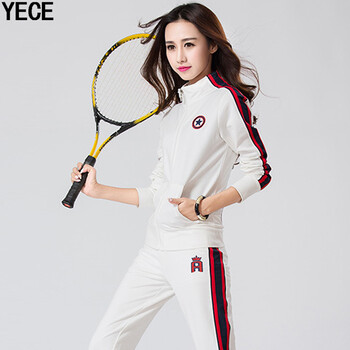 
                                        YECE 时尚套装女 2017春装新款女装时尚大码休闲运动服两件套开衫卫衣套装女 白色 M                