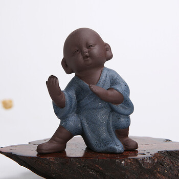 功夫小和尚彩砂陶紫砂茶宠茶道茶玩精品茶具配摆 怀中抱月