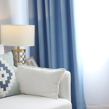 物理遮光隔热窗帘布卧室阳台飘窗帘成品简约现代短帘平面窗 【天空蓝