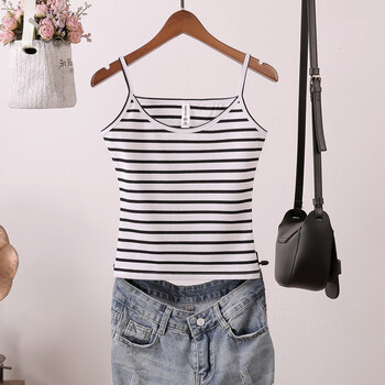 夏季百搭修身显瘦弹力低领吊带背心女内搭打底衫条纹无袖掉带上衣