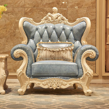 欧式真皮123组合整装 别墅客厅沙发实木雕花定制 进口橡木/高回弹舒适