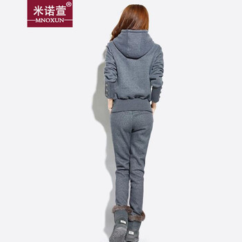 米诺萱 -2015秋冬新款加厚加绒卫衣运动服休闲套装K627# 深灰色 M