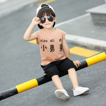 童装男童夏装套装2018新款儿童3夏季帅气男孩4棉麻潮宝宝衣服5岁 无袖
