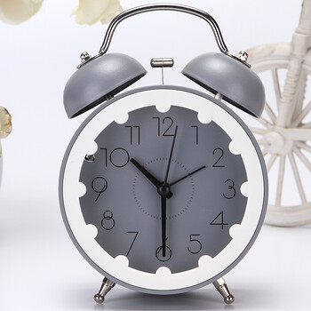 静音带夜灯床头闹钟可爱学生家居闹表座钟个性水果派 4寸创意火龙果灰