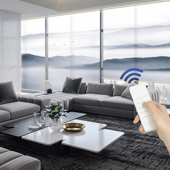 吉祥家 充电式锂电池电动卷帘窗帘智能遥控自动升降遮光帘办公遮阳帘