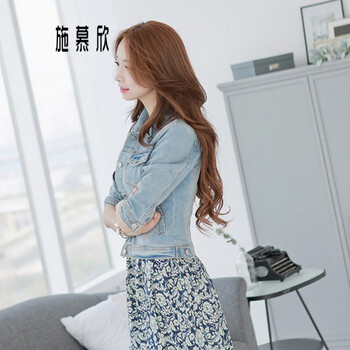 施慕欣2016秋装新款修身短款牛仔外套女韩版七分中袖休闲外套女SM203 图片色 M