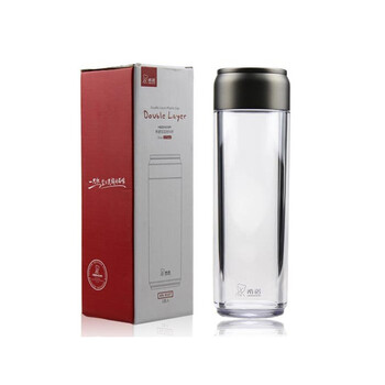 希诺塑料水杯带盖防漏便携加厚随手杯300ML创意可爱学生透明PC杯子XN-8106系列 黑蓝 8109 405ML