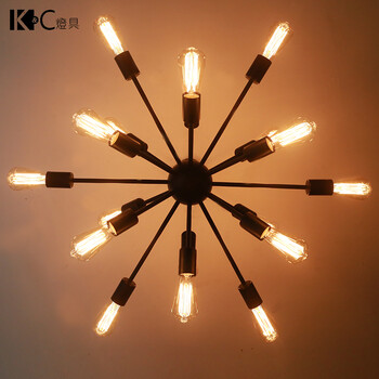 
                                        【kc灯具】loft工业风吊灯 RH工业风酒吧咖啡厅黑寡妇卫星吊灯 KC-D1012/2                