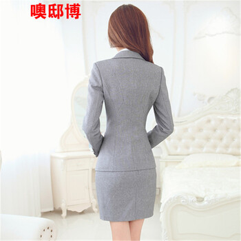 噢邸博2015秋冬职业装女装套装 时尚OL修身西服正装套裤工作服 灰色单上衣 S