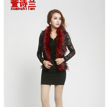 萱诗兰    .2015新款仿狐狸毛短款拼接马甲仿皮草外套女毛毛g11666 蓝色 均码