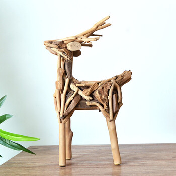 纯手工木制鹿创意家居装饰摆件北欧客厅酒柜办公桌工艺品 b
