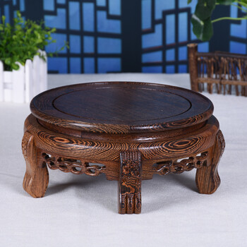 红木花架花几鱼缸底座花盆摆件石头奇石底座佛像架子圆花架矮花架 高