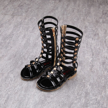 2018夏季新款儿童凉鞋韩版女童高帮长高筒罗马鞋凉靴黑色时尚凉鞋