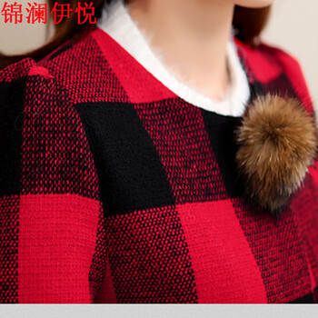锦澜伊悦新款春装女装女士小香风格子羊毛呢外套女短款韩版修身春季女装开衫 红黑格 L