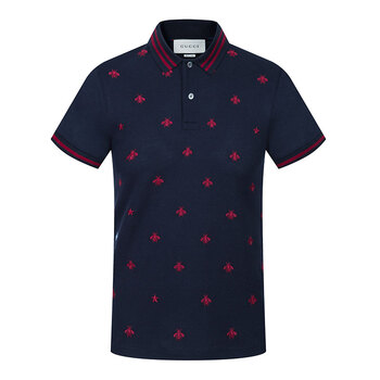 gucci 古驰 男士白色棉质小蜜蜂刺绣短袖polo衫 藏蓝色431039 x5b55