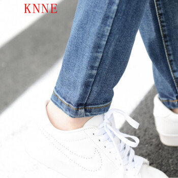 
                                        KNNE背带裤女韩版显瘦2017新款简约修身蓝色牛仔裤女百搭小脚裤铅笔裤 蓝色 S码                