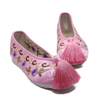 中国风绣花鞋中式婚鞋伴娘鞋千层底流苏穗布鞋彩色秀禾鞋 n801粉色 34