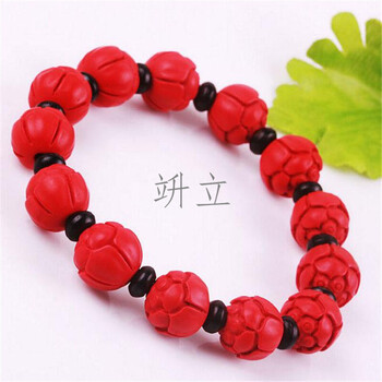 竔立 朱砂粉末压制合成莲花珠手链单圈手串女款手环手饰礼物