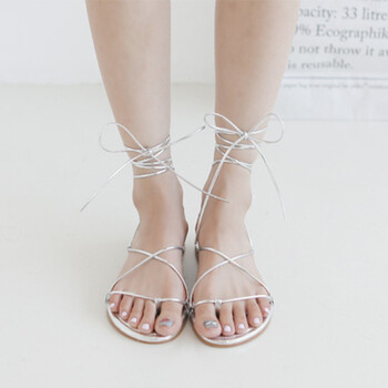 古莱登交叉绑带凉鞋女夏平底2018新款学生百搭韩版平跟罗马系带凉鞋
