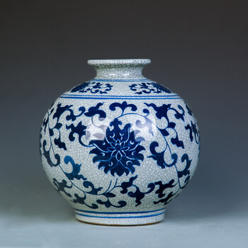 景德镇陶瓷器仿古官窑开片裂纹青釉花瓶家居客厅装饰品摆件工艺品