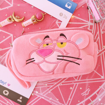 卡通粉嫩少女软妹手提双层便携化妆包学生笔袋收纳洗漱袋 粉色顽皮豹