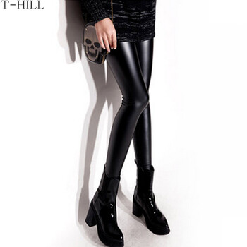 T-HILL 仿皮裤女2015新款秋冬打底裤 弹力紧身裤 小脚高腰女长裤 M(165厘米55公斤以内)