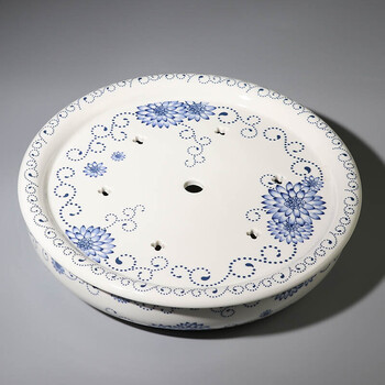 家柏饰陶瓷茶盘托盘家用圆形简约青花瓷功夫茶具储水茶台茶海茶托