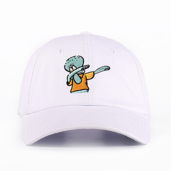 情侣学生遮阳男女刺绣原宿百搭嘻哈街头防晒百搭鸭舌帽子 白色 章鱼哥