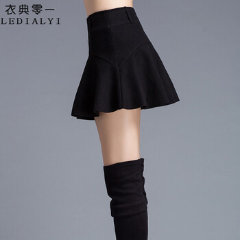 
                                        衣典零一 2016秋冬装新款女装秋季韩版纯色高腰显瘦打底裙子A字裙半身裙短裙 黑色 M                