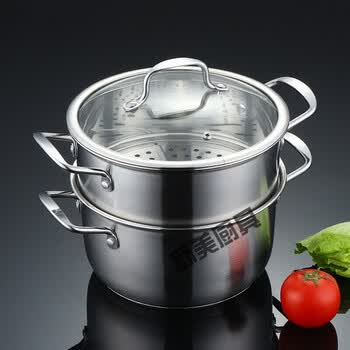不锈钢蒸锅24 22 20cm二层小蒸锅复底加厚家用双层汤蒸锅 304内径20cm