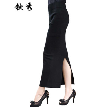 钦秀羊毛裙2015秋冬装新款女装长款显瘦修身薄包臀半身裙羊毛裙女 黑色 均码
