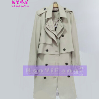 依兰娇媚2015双排扣风衣中长款休闲风衣9070# 卡其色 M