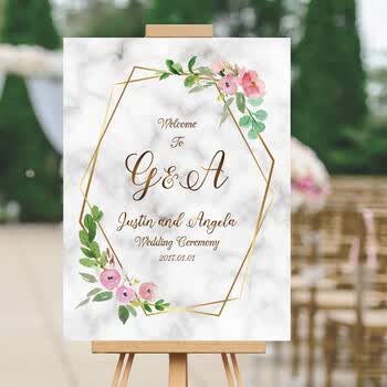 (限时特惠)设计大理石白欧式西式婚礼签到牌设计迎宾牌欢迎牌水牌背胶