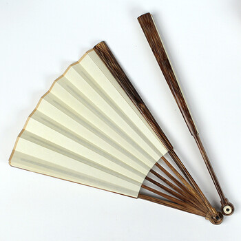 5寸棕竹和尚头葫芦头古琴罗汉圆头折扇 苏工精工扇子 扇面文玩经典